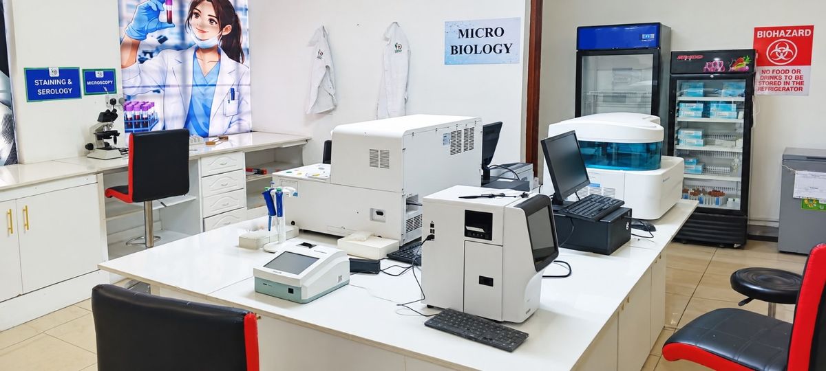 Oman Medical Services laboratory with analysers and microbiology section